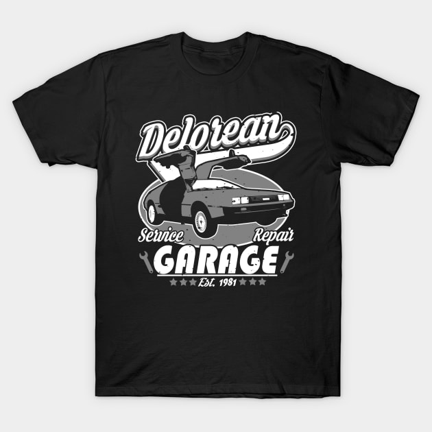 Delorean Garage T-Shirt by absolemstudio